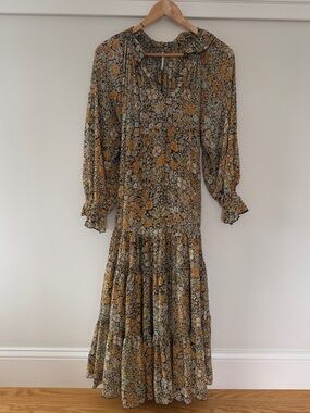 Free People Mustard Floral Tiered Maxi Dress